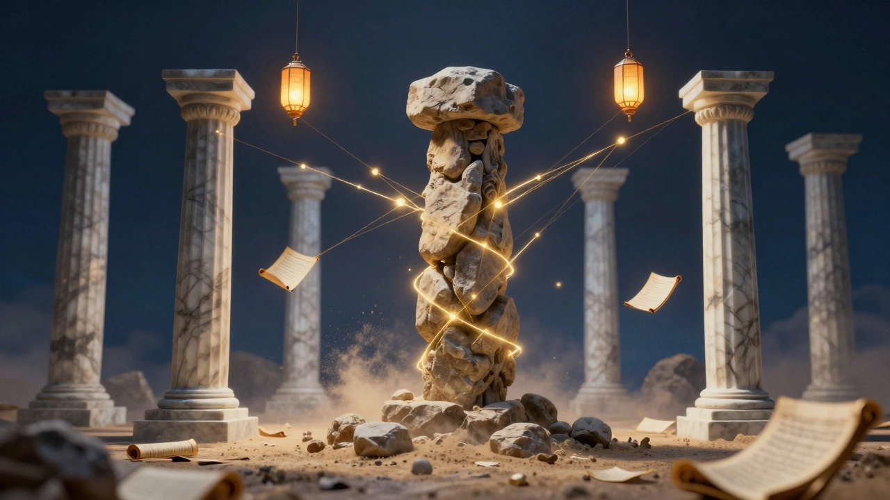 Абстрактное изображение связи между античным наследием и современной историей.