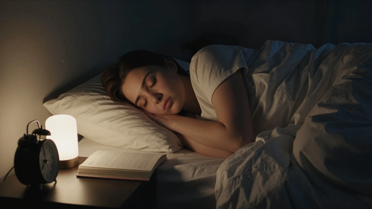 Спокойный сон человека в уютной комнате при мягком освещении.