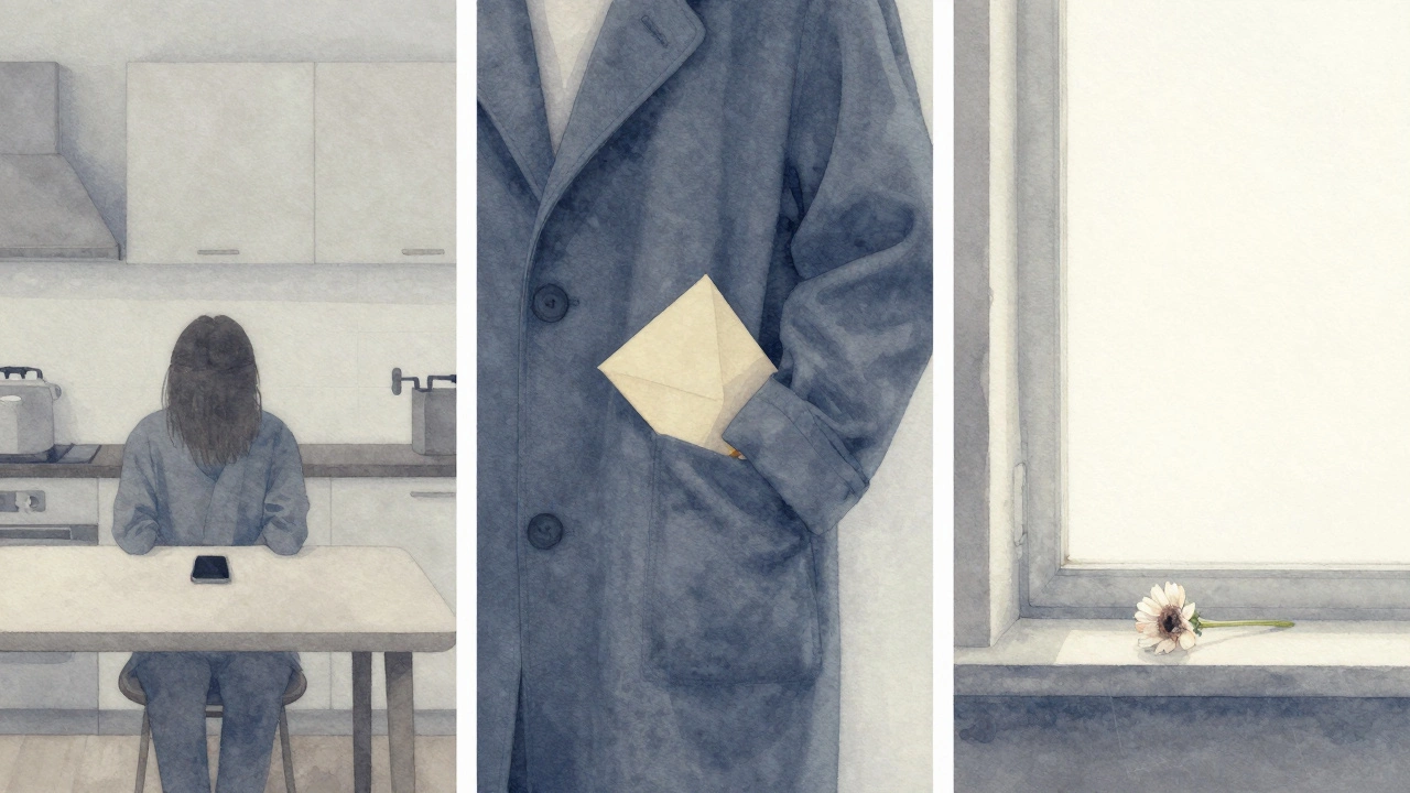 Забытый конверт и цветок на подоконнике — знак ушедшей любви.