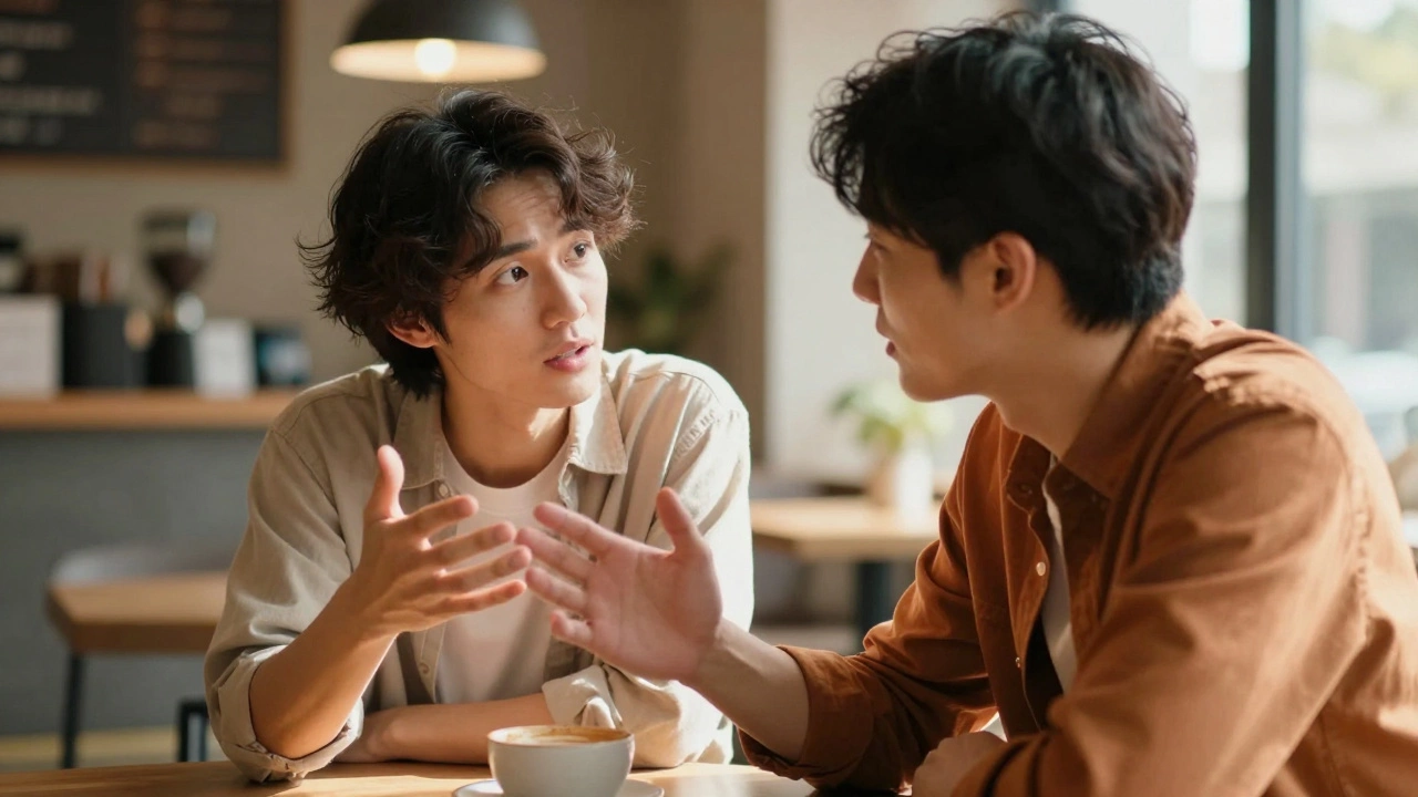 Двое людей в кафе в процессе эмоционального и искреннего общения через сторителлинг.