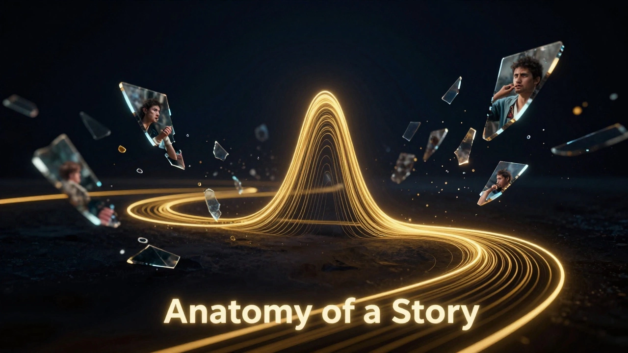 Концептуальное изображение структуры истории в виде золотой волны с кульминацией