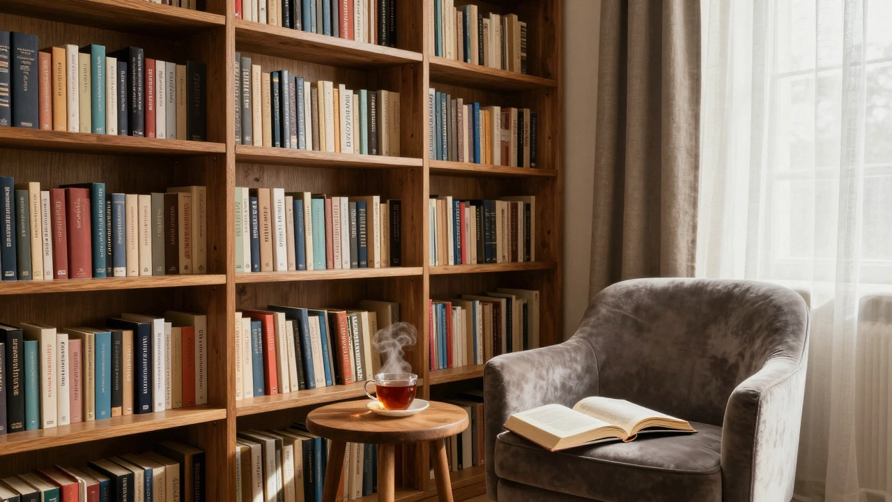 Уютный уголок с книжными полками и креслом для глубокого чтения без гаджетов